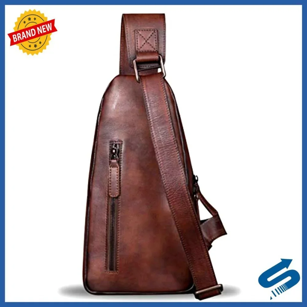Genuine Leather Sling Backpack Daypack Crossbody Bag Adjustable Strap